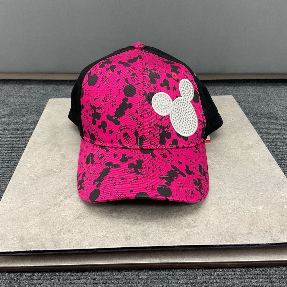 NWT Disney Pink and Black Mickey Mouse Sequin Bling Jeweled Baseball Hat Youth